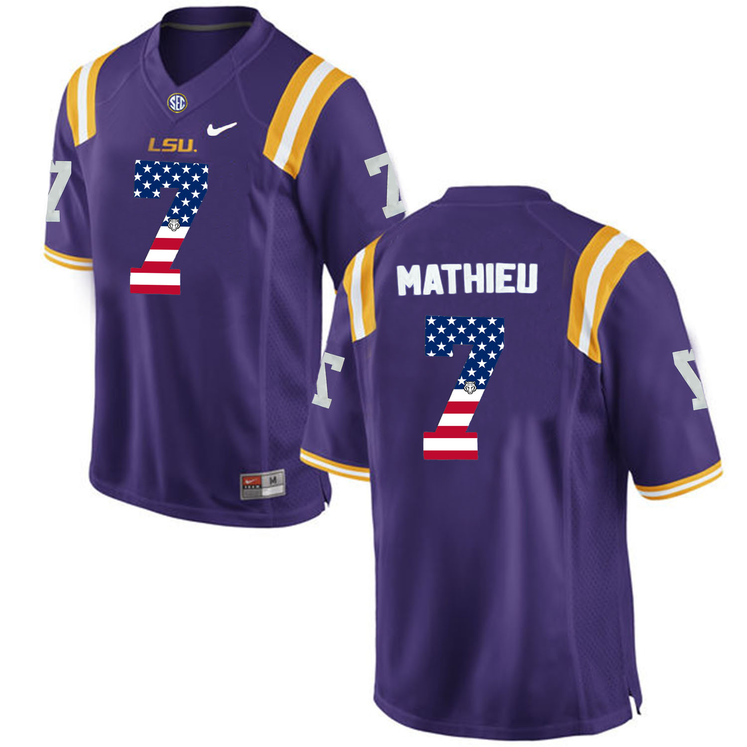 US Flag Fashion Men LSU Tigers Tryann Mathieu #7 College Football Limited Jersey  Purple->ncaa teams->NCAA Jersey